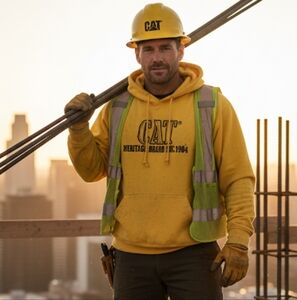 Vintage Yellow Cat Caterpillar Hoodie M